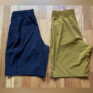 Lot of 2 Lululemon men’s in Black and Mustard Tan Shorts sz S